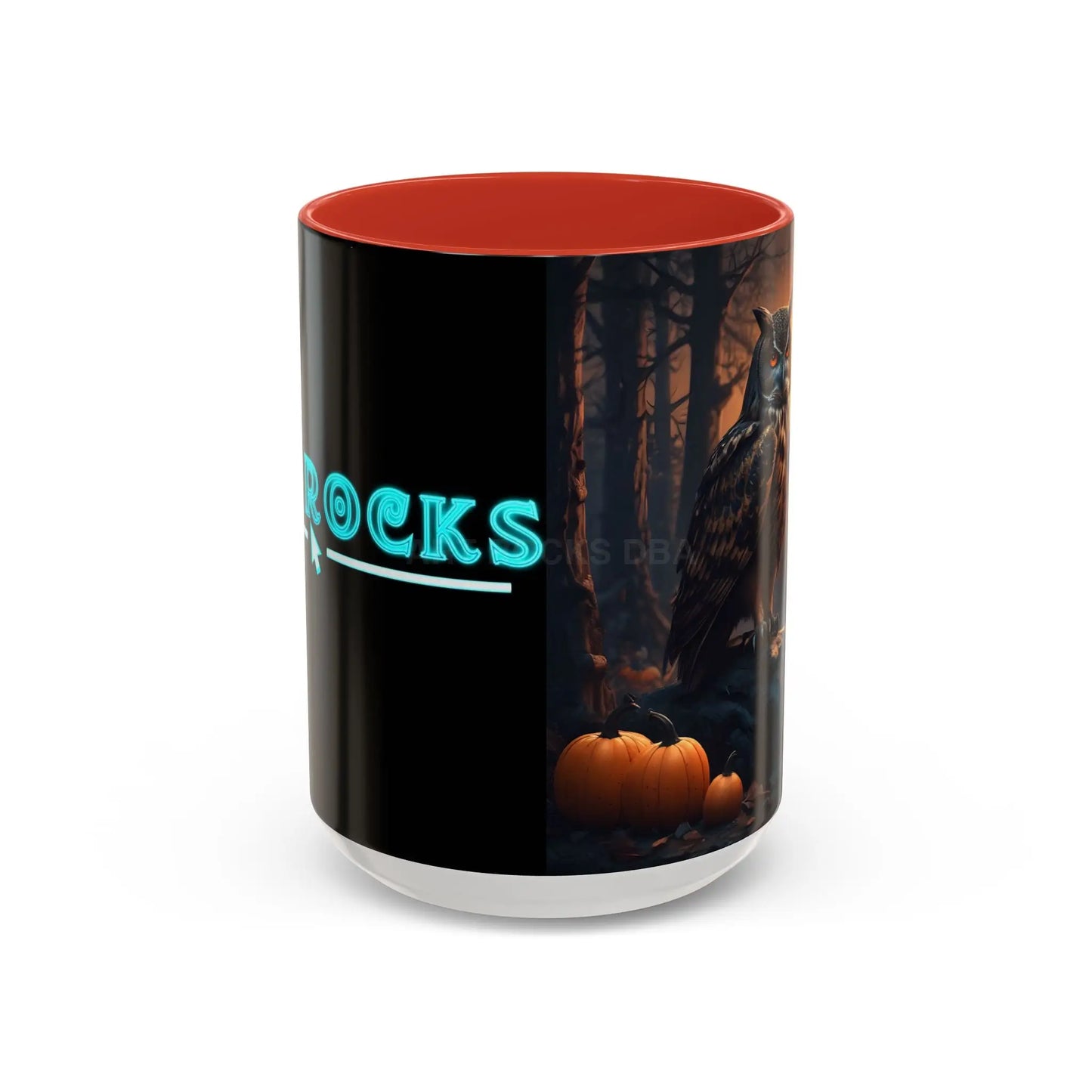 Halloween Owl Coffee Mug — Spooky Pumpkin Forest Accent Mug (11/15oz) - 15oz / Red - Mug