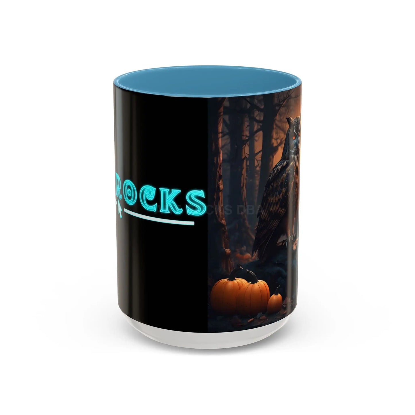 Halloween Owl Coffee Mug — Spooky Pumpkin Forest Accent Mug (11/15oz) - 15oz / Light Blue - Mug