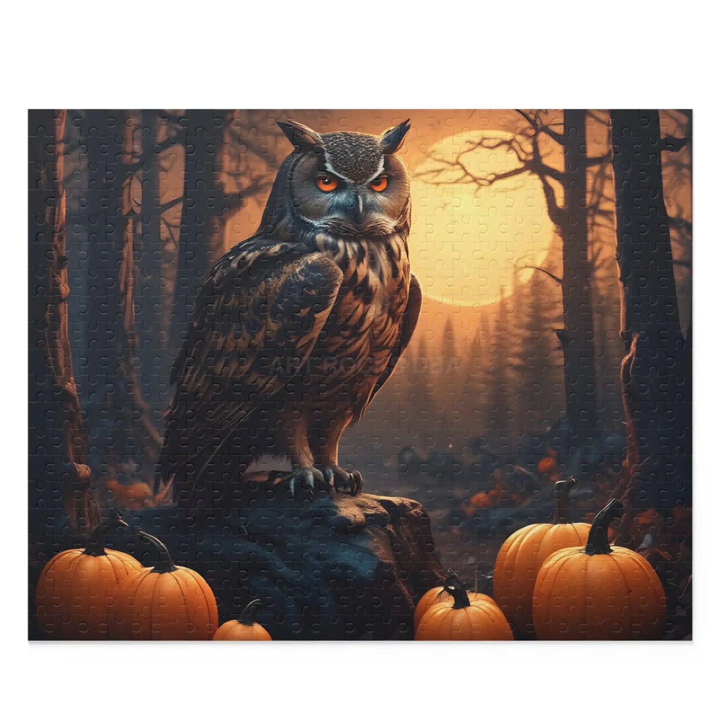 Halloween Owl Pumpkin Jigsaw Puzzle — Spooky Forest 120/252/500-Piece - 20’’ × 16’’ (500 pcs) - Puzzle