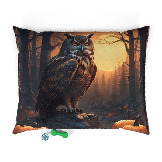 Halloween Owl Pumpkin Pet Bed — Cozy Autumn Forest Dog & Cat Cushion - 50’’ × 40’’ - Pets