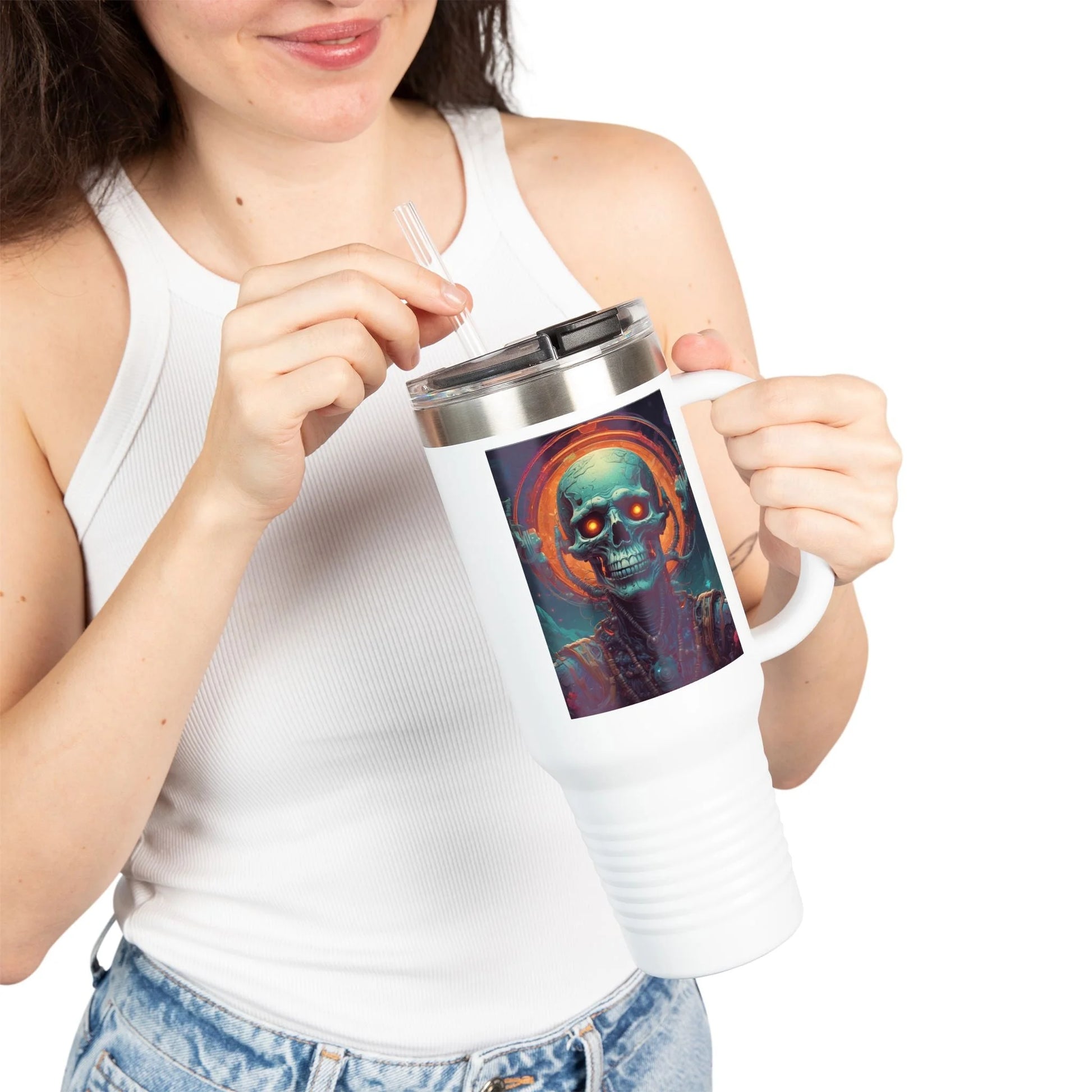Halloween Skull Insulated Travel Mug 40oz - Perfect for Road Trips Gift for Coffee Lovers Fun Skull Design Eco-Friendly