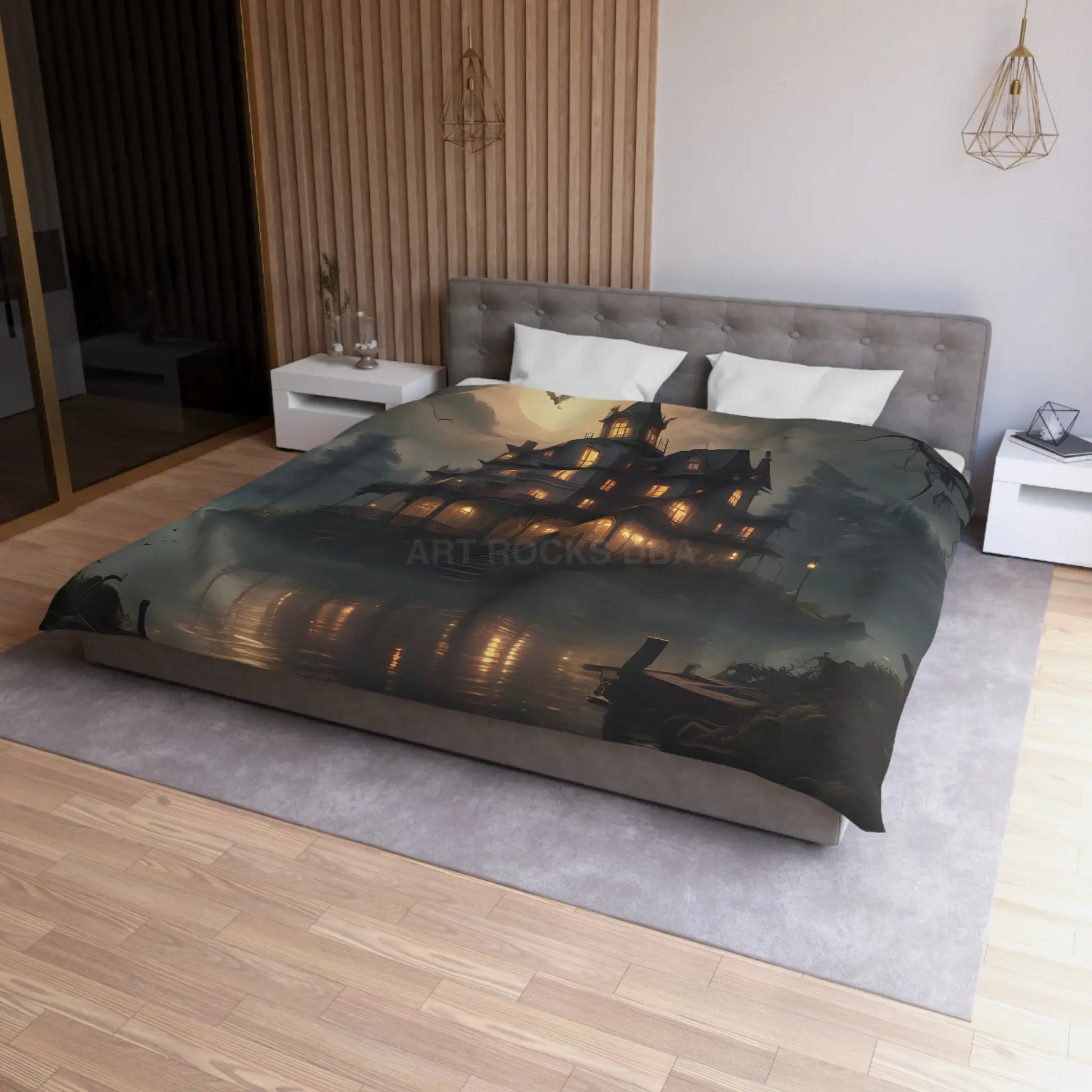 Haunted House Microfiber Duvet Cover Spooky Bedroom Decor Halloween Home Bedding Gothic Style Comforter Dark Aesthetic