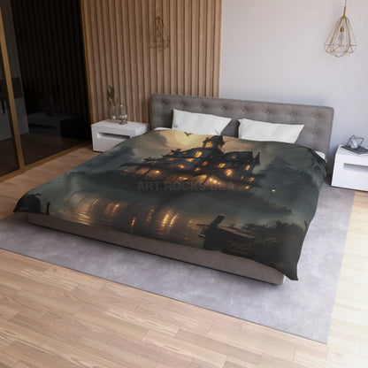 Haunted House Microfiber Duvet Cover Spooky Bedroom Decor Halloween Home Bedding Gothic Style Comforter Dark Aesthetic