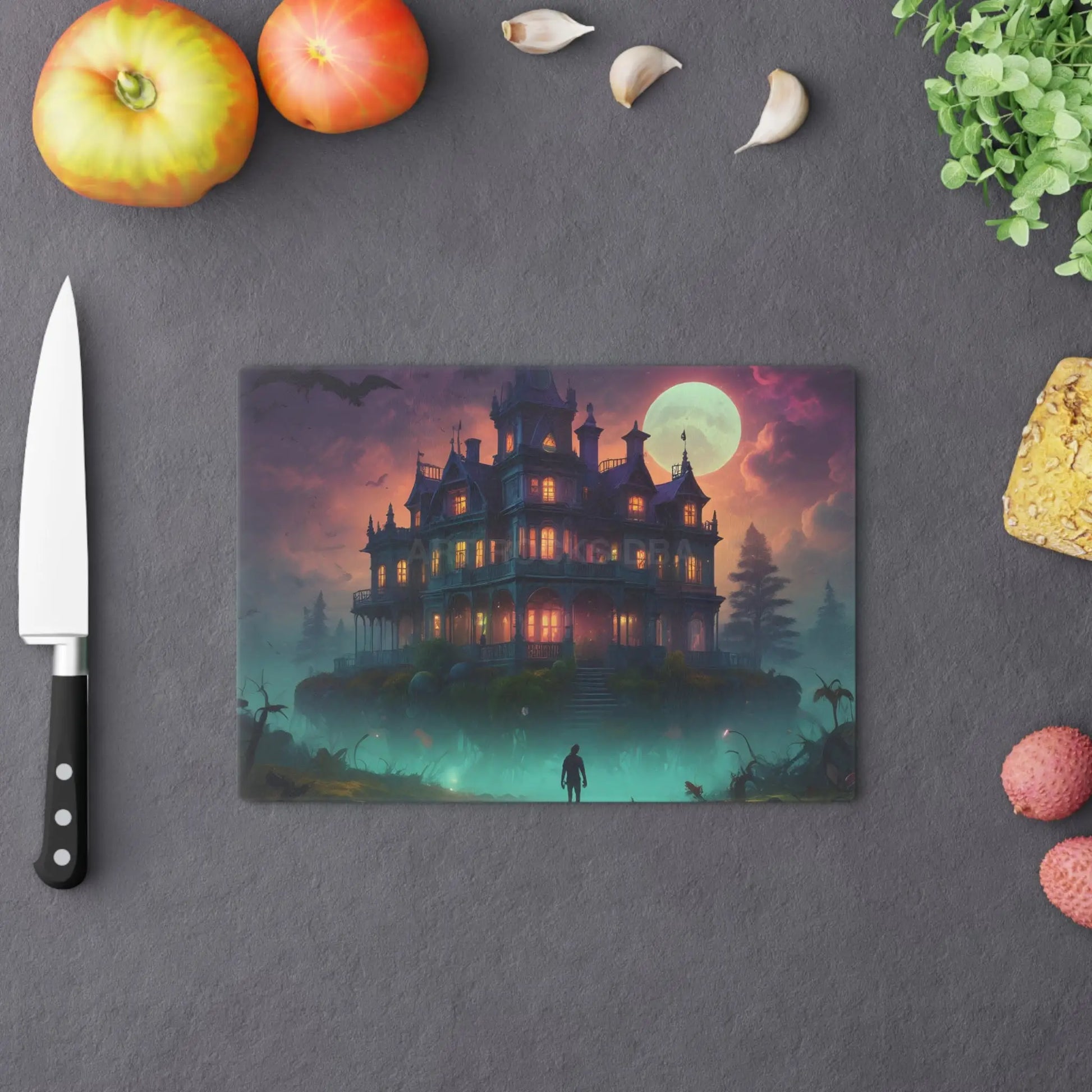 Haunted Mansion Cutting Board — Spooky Halloween Kitchen Decor - Home Decor