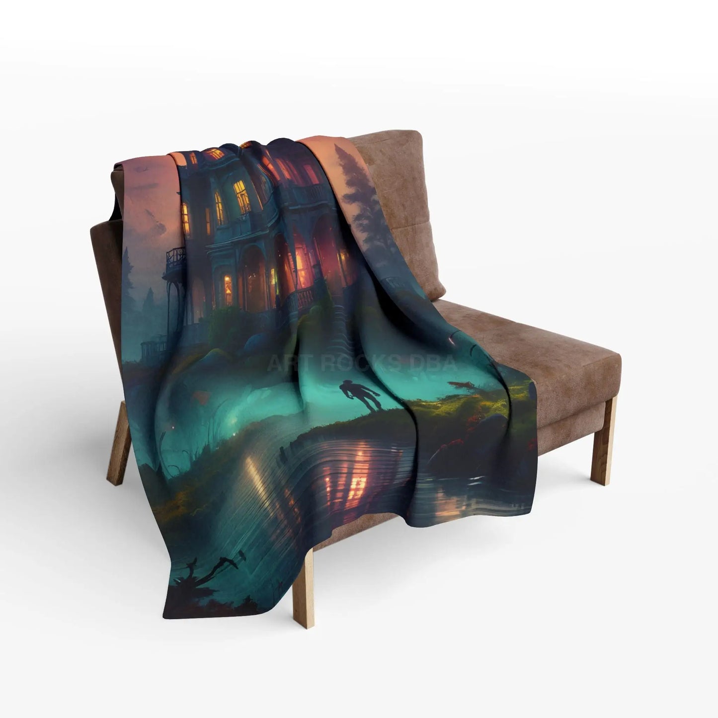 Haunted Mansion in Lagoon Arctic Fleece Blanket Cozy Throw for Halloween Home Decor Gift for Cold Nights Ghostly Vibes