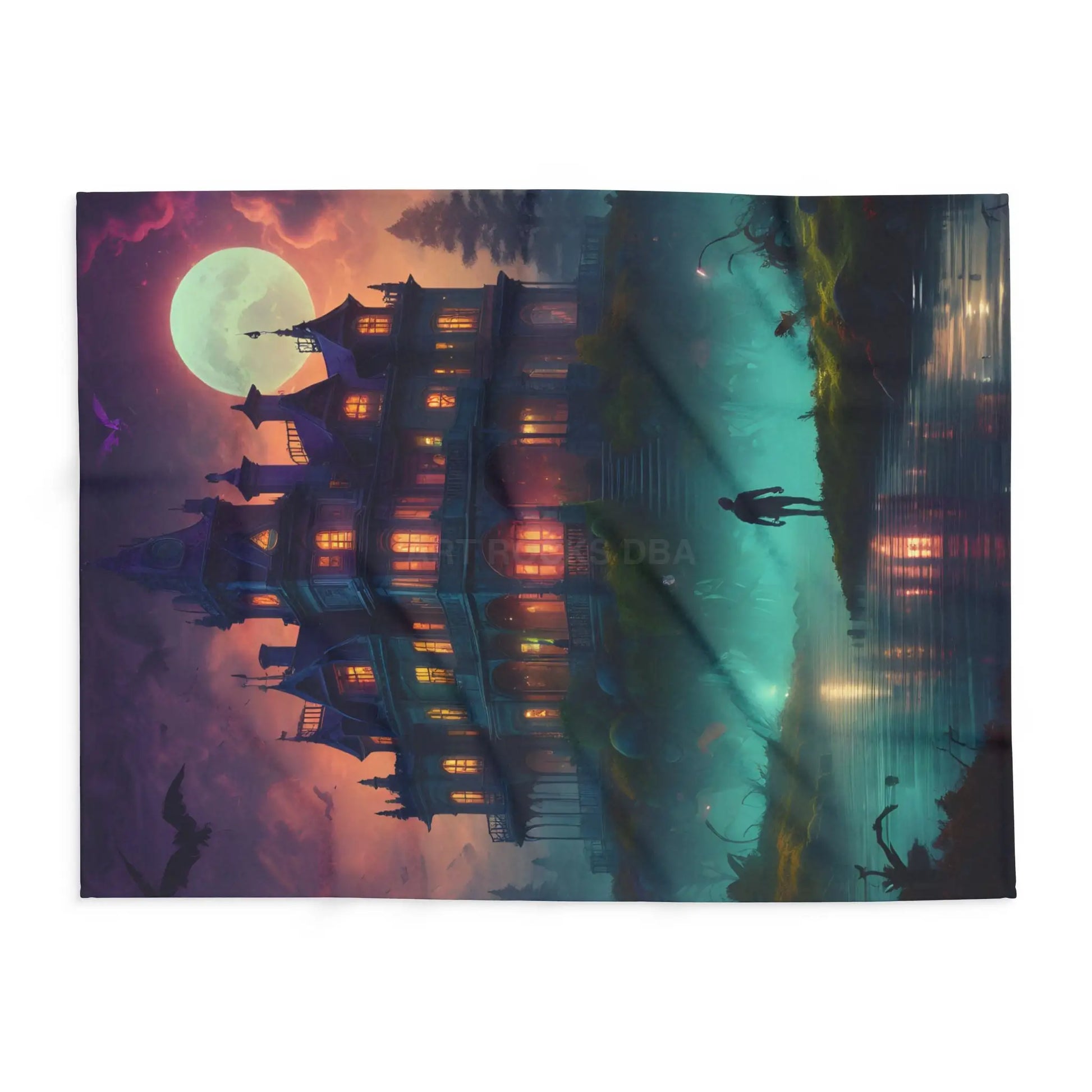 Haunted Mansion in Lagoon Arctic Fleece Blanket Cozy Throw for Halloween Home Decor Gift for Cold Nights Ghostly Vibes
