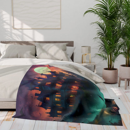 Haunted Mansion in Lagoon Arctic Fleece Blanket Cozy Throw for Halloween Home Decor Gift for Cold Nights Ghostly Vibes