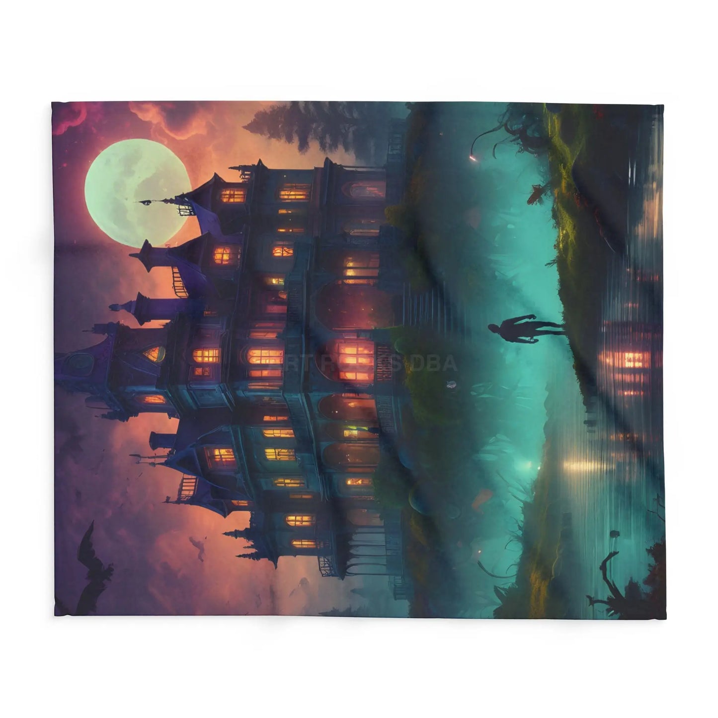Haunted Mansion in Lagoon Arctic Fleece Blanket Cozy Throw for Halloween Home Decor Gift for Cold Nights Ghostly Vibes