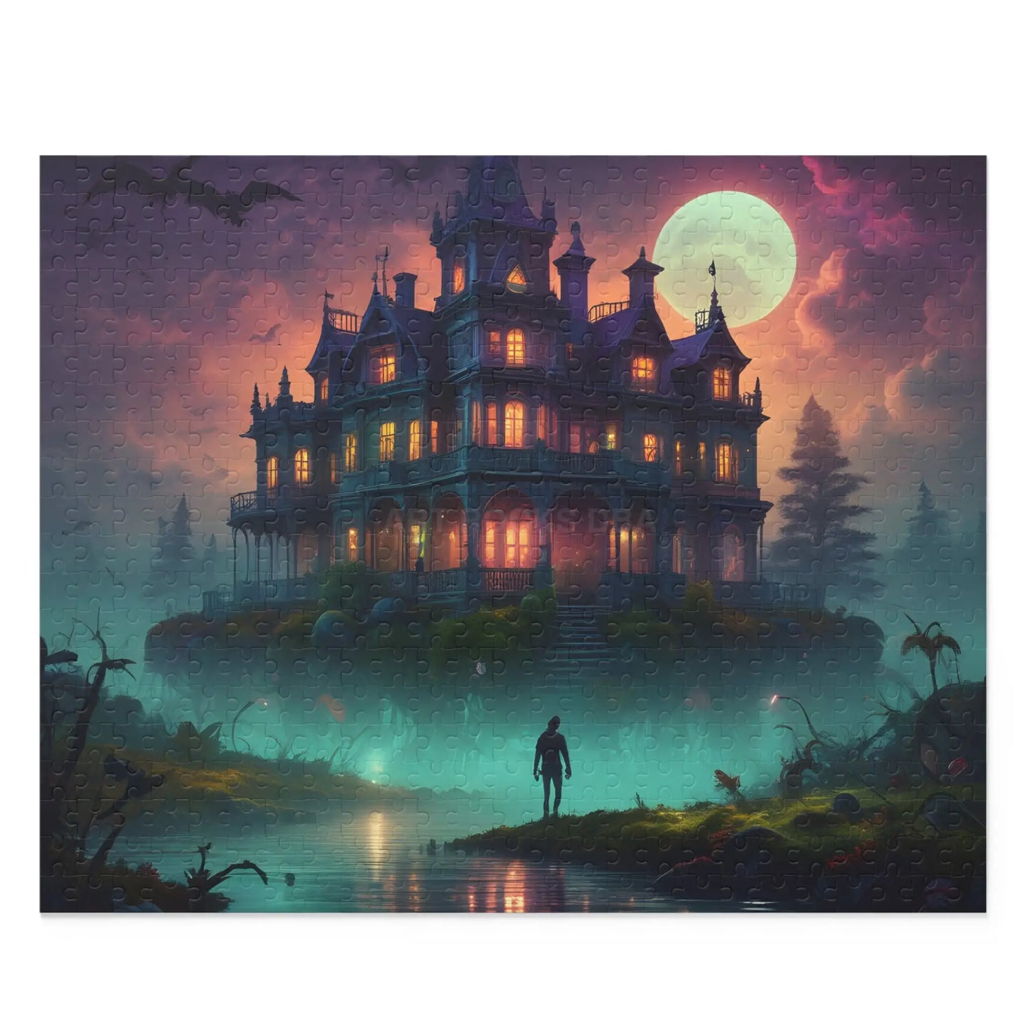 Haunted Mansion Puzzle — Spooky Moonlit 120/252/500-Piece Jigsaw - 20’’ × 16’’ (500 pcs) - Puzzle