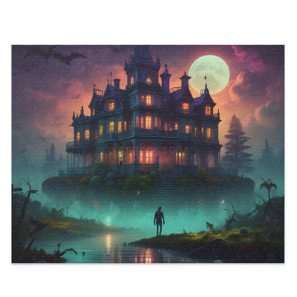 Haunted Mansion Puzzle — Spooky Moonlit 120/252/500-Piece Jigsaw - 20’’ × 16’’ (500 pcs) - Puzzle
