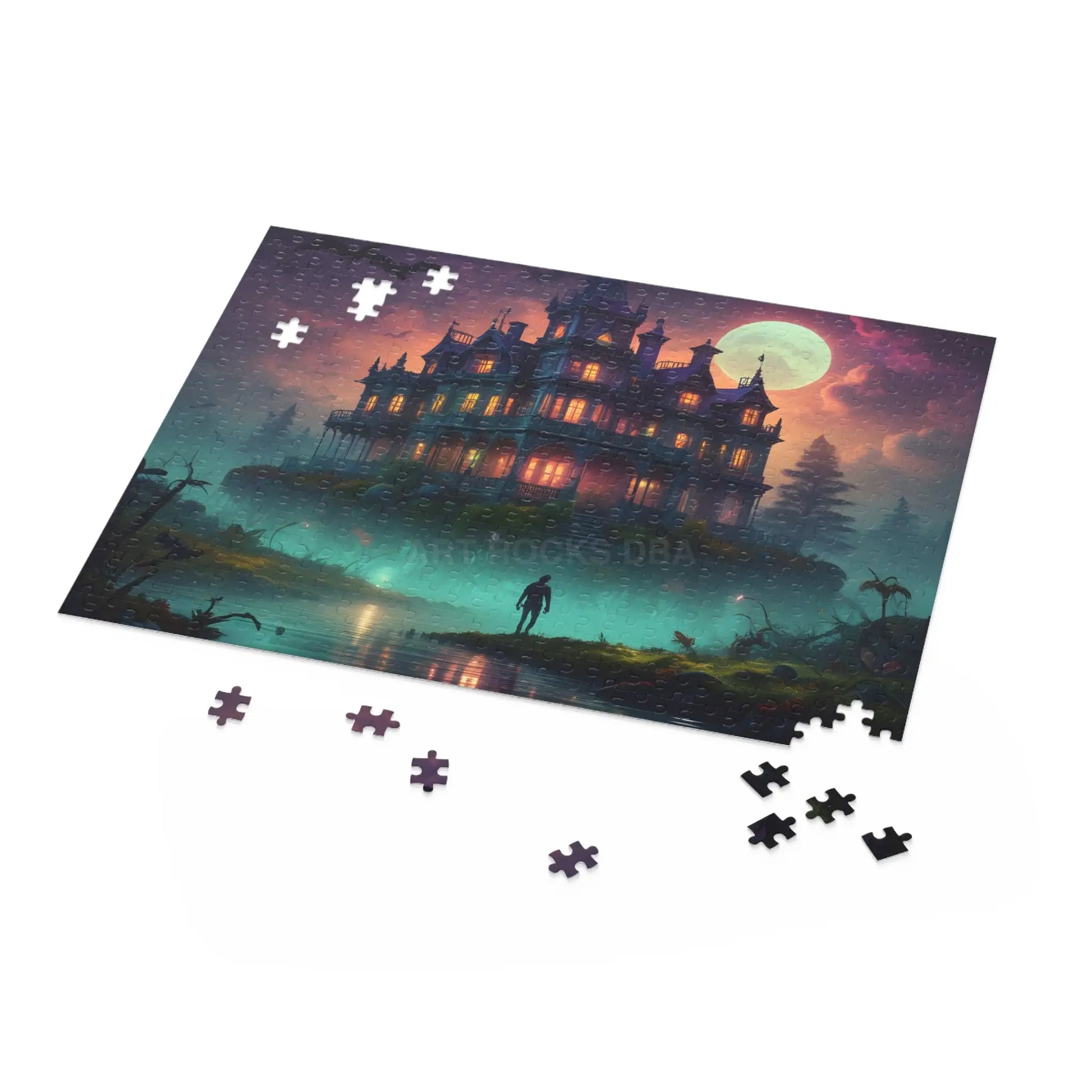 Haunted Mansion Puzzle — Spooky Moonlit 120/252/500-Piece Jigsaw - Puzzle