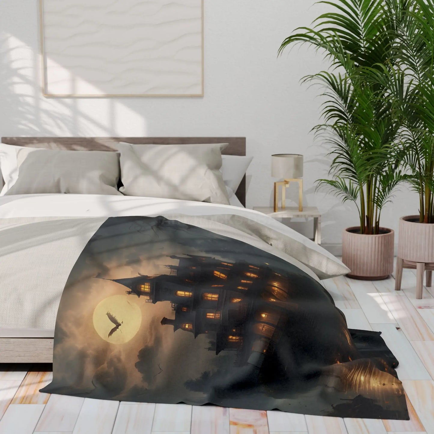 Haunting Moonlight Fleece Blanket - Cozy Home Decor Halloween Gift Ghostly Vibes Art Blanket Halloween Decor - Home