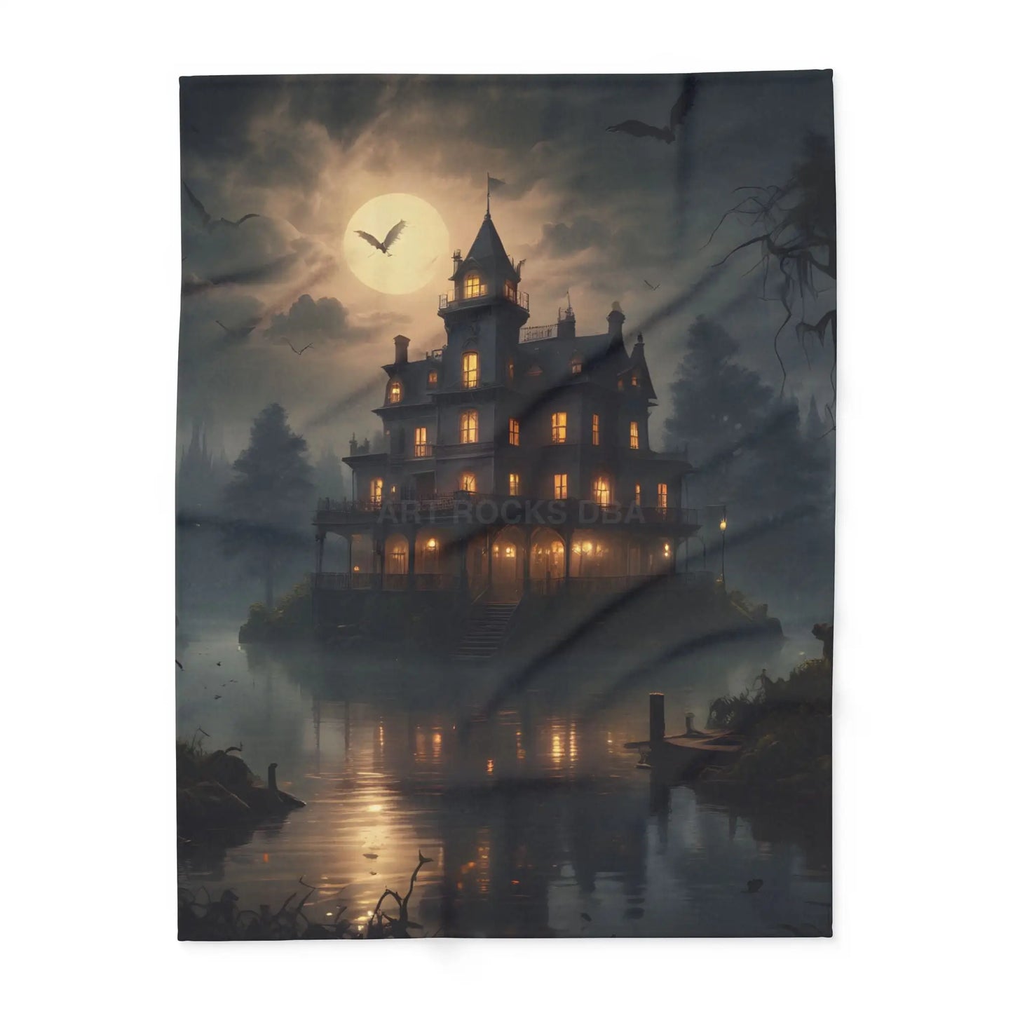 Haunting Moonlight Fleece Blanket - Cozy Home Decor Halloween Gift Ghostly Vibes Art Blanket Halloween Decor - 60’’ ×