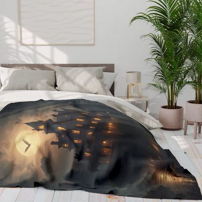 Haunting Moonlight Fleece Blanket - Cozy Home Decor Halloween Gift Ghostly Vibes Art Blanket Halloween Decor - Home