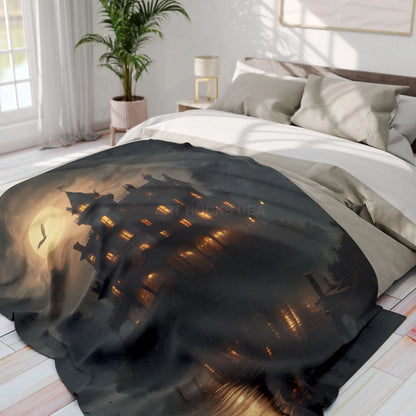 Haunting Moonlight Fleece Blanket - Cozy Home Decor Halloween Gift Ghostly Vibes Art Blanket Halloween Decor - Home