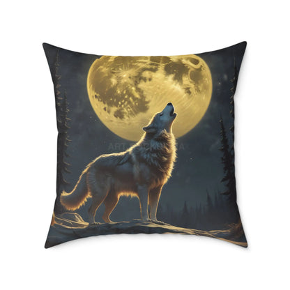 Howling Wolf Decor Pillow Square Canvas Cushion for Animal Lovers Moonlight Accent for Home Cozy Gift for Birthdays