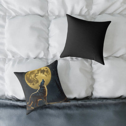Howling Wolf Decor Pillow Square Canvas Cushion for Animal Lovers Moonlight Accent for Home Cozy Gift for Birthdays