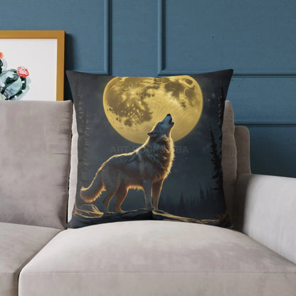 Howling Wolf Decor Pillow Square Canvas Cushion for Animal Lovers Moonlight Accent for Home Cozy Gift for Birthdays