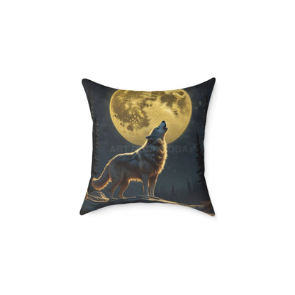 Howling Wolf Decor Pillow Square Canvas Cushion for Animal Lovers Moonlight Accent for Home Cozy Gift for Birthdays