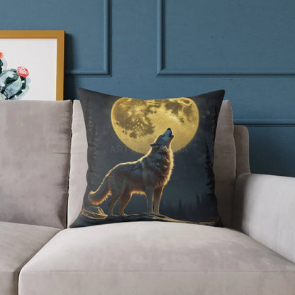 Howling Wolf Decor Pillow Square Canvas Cushion for Animal Lovers Moonlight Accent for Home Cozy Gift for Birthdays