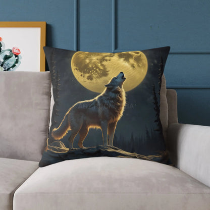 Howling Wolf Decor Pillow Square Canvas Cushion for Animal Lovers Moonlight Accent for Home Cozy Gift for Birthdays