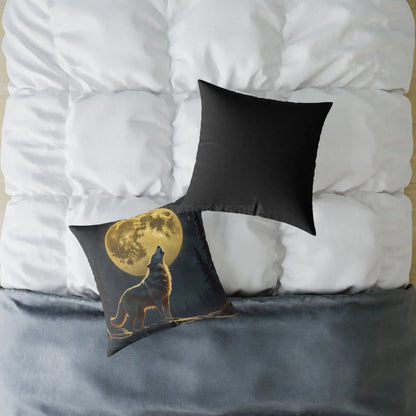 Howling Wolf Decor Pillow Square Canvas Cushion for Animal Lovers Moonlight Accent for Home Cozy Gift for Birthdays
