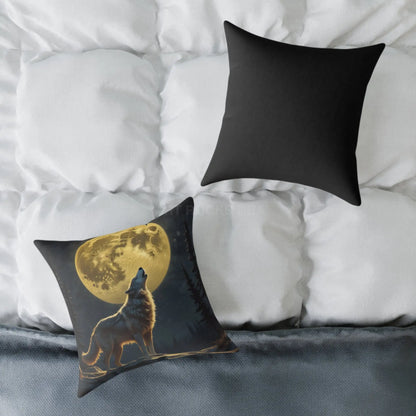 Howling Wolf Decor Pillow Square Canvas Cushion for Animal Lovers Moonlight Accent for Home Cozy Gift for Birthdays