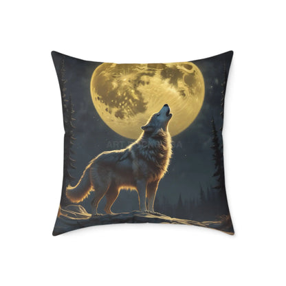 Howling Wolf Decor Pillow Square Canvas Cushion for Animal Lovers Moonlight Accent for Home Cozy Gift for Birthdays