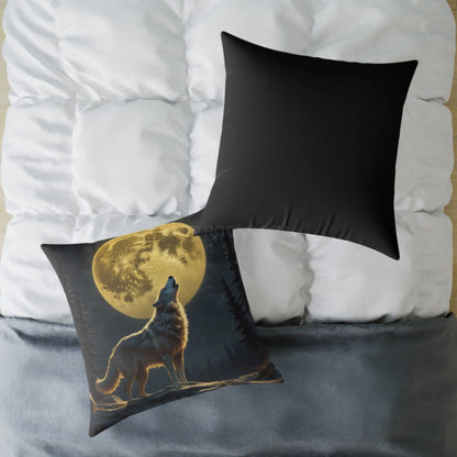 Howling Wolf Decor Pillow Square Canvas Cushion for Animal Lovers Moonlight Accent for Home Cozy Gift for Birthdays
