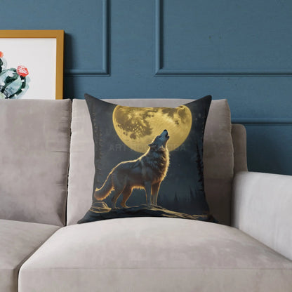 Howling Wolf Decor Pillow Square Canvas Cushion for Animal Lovers Moonlight Accent for Home Cozy Gift for Birthdays