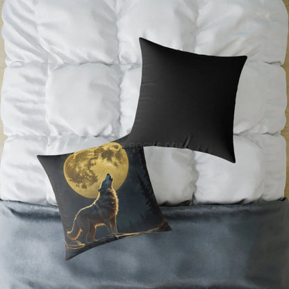 Howling Wolf Decor Pillow Square Canvas Cushion for Animal Lovers Moonlight Accent for Home Cozy Gift for Birthdays