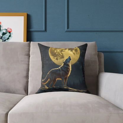 Howling Wolf Decor Pillow Square Canvas Cushion for Animal Lovers Moonlight Accent for Home Cozy Gift for Birthdays