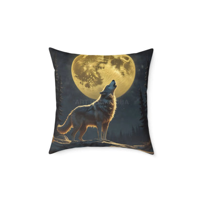 Howling Wolf Decor Pillow Square Canvas Cushion for Animal Lovers Moonlight Accent for Home Cozy Gift for Birthdays