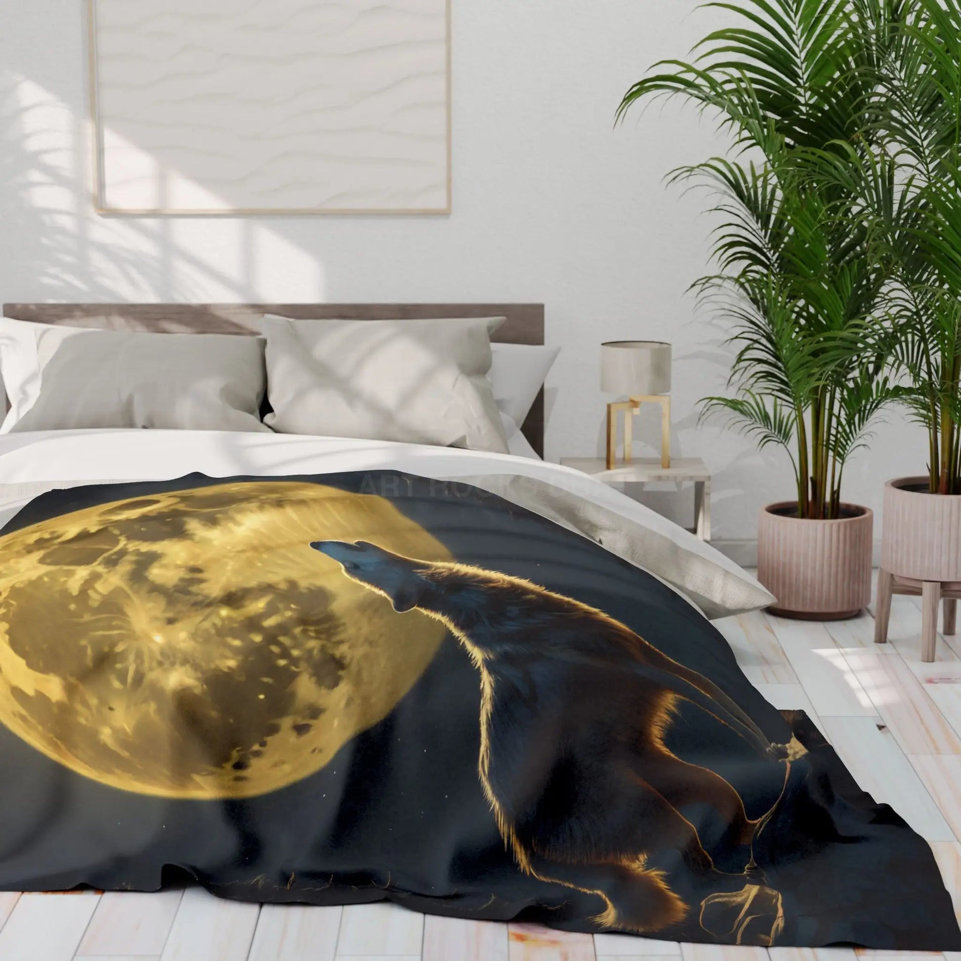 Howling Wolf Fleece Blanket Cozy Home Decor Gift for Nature Lovers Moonlit Bedroom Accent Camping Essential - Home Decor