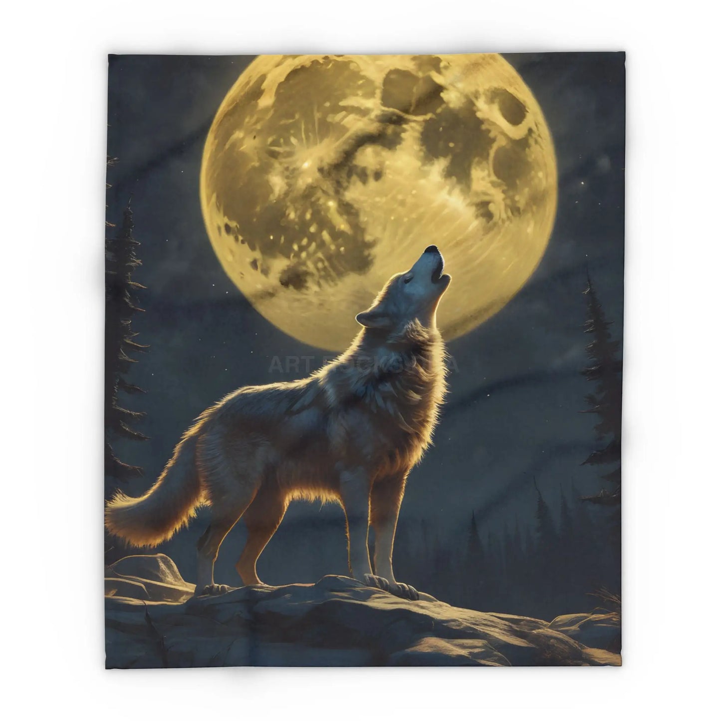 Howling Wolf Fleece Blanket Cozy Home Decor Gift for Nature Lovers Moonlit Bedroom Accent Camping Essential - 50’’ ×