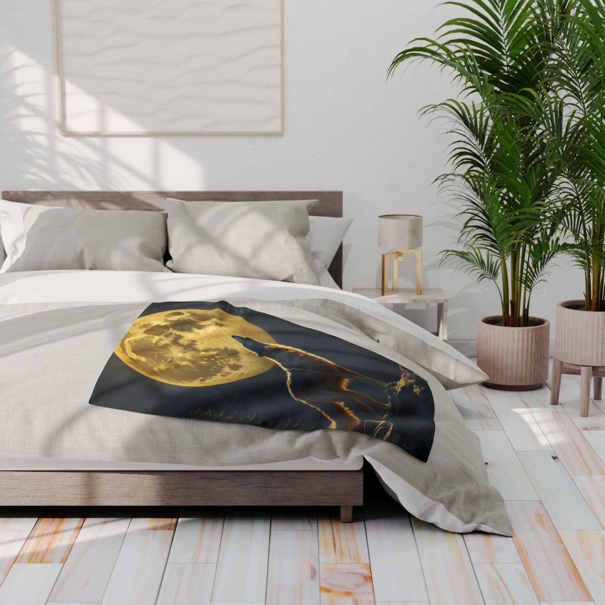 Howling Wolf Fleece Blanket Cozy Home Decor Gift for Nature Lovers Moonlit Bedroom Accent Camping Essential - Home Decor
