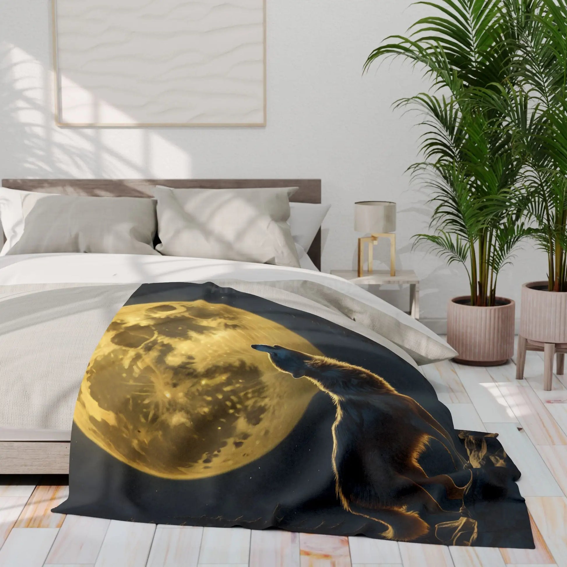 Howling Wolf Fleece Blanket Cozy Home Decor Gift for Nature Lovers Moonlit Bedroom Accent Camping Essential - Home Decor