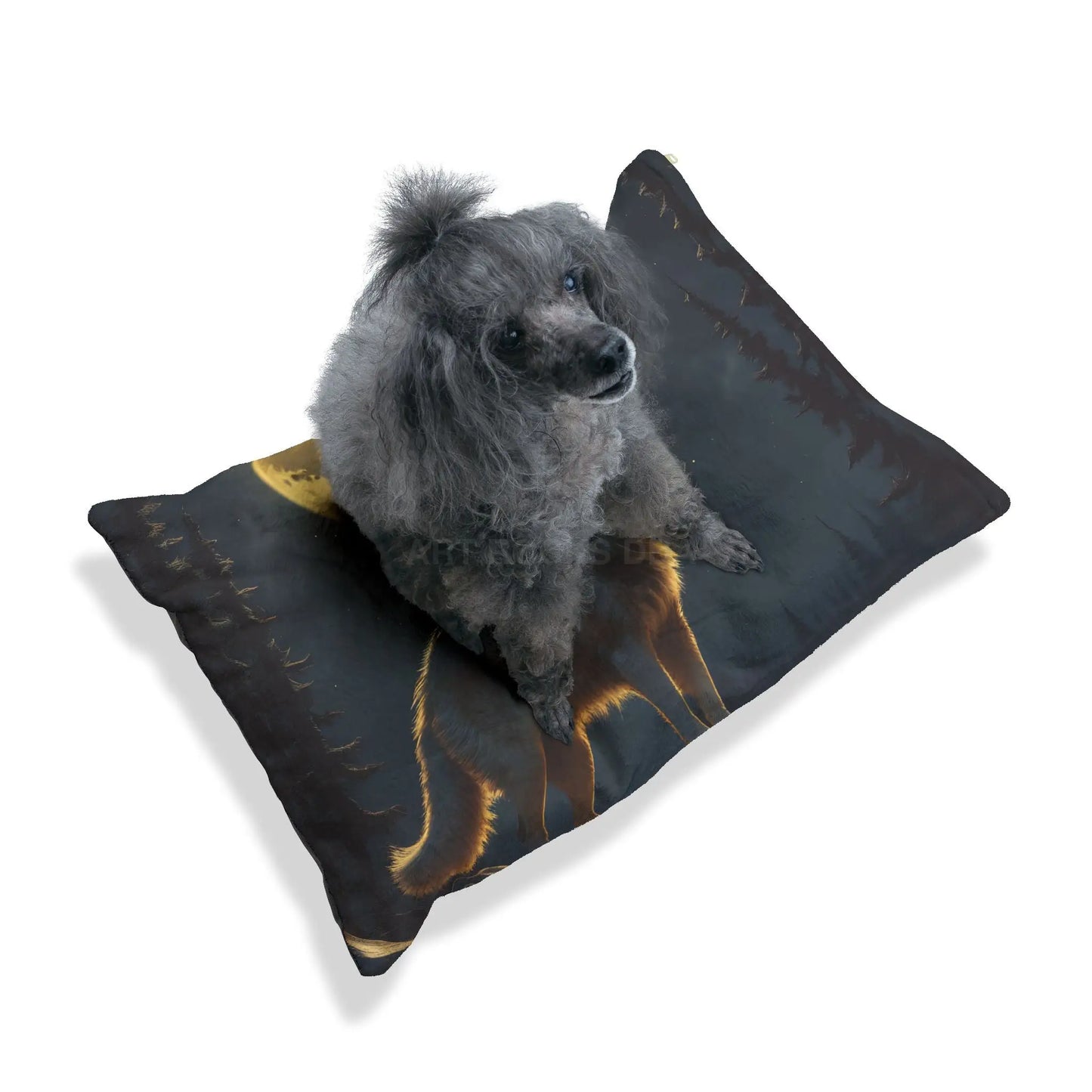 Howling Wolf Moon Pet Bed — Plush Dog & Cat Pillow with Full Moon Forest Design - Pets