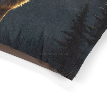 Howling Wolf Moon Pet Bed — Plush Dog & Cat Pillow with Full Moon Forest Design - Pets