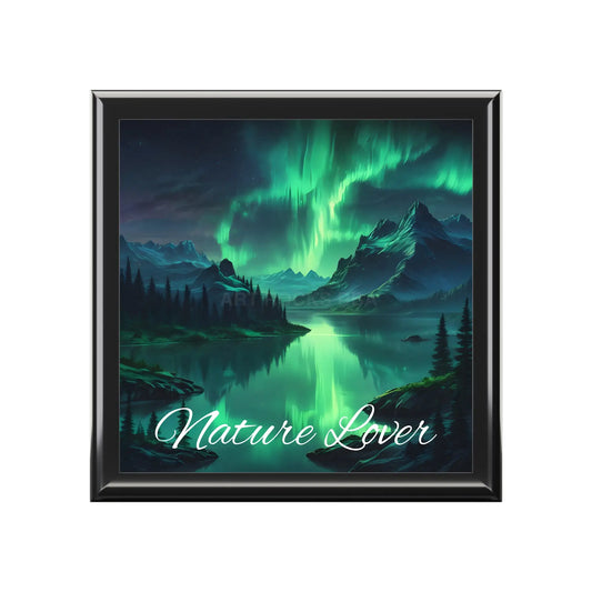 Jewelry Box — Aurora Lake Scenic Jewelry Box with ’Nature Lover’ Script - Ebony Black / One size - Home Decor
