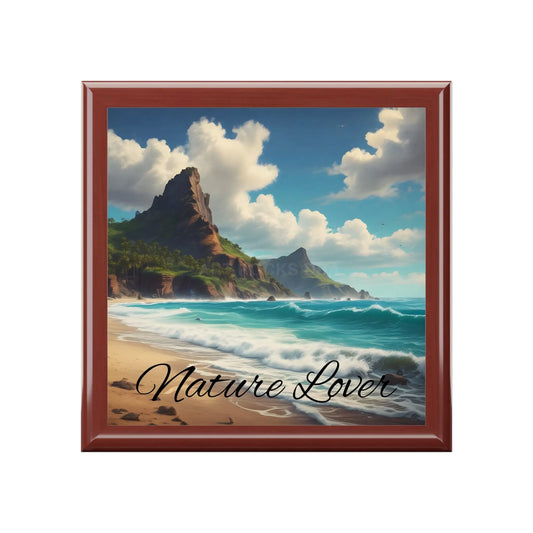 Jewelry Box — Nature Lover Beach Scene Jewelry Keepsake Box - Red Mahogany / One size - Home Decor