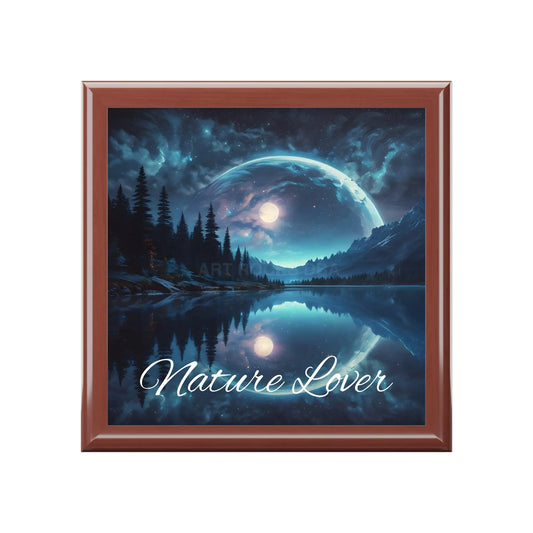 Jewelry Box — ’Nature Lover’ Scenic Moonlit Lake Keepsake Box - Golden Oak / One size - Home Decor