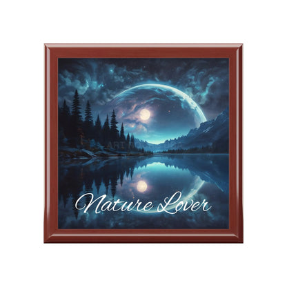 Jewelry Box — ’Nature Lover’ Scenic Moonlit Lake Keepsake Box - Red Mahogany / One size - Home Decor