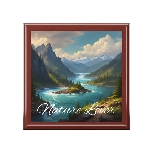 Jewelry Box — ’Nature Lover’ Scenic Mountain River Keepsake Box - Red Mahogany / One size - Home Decor