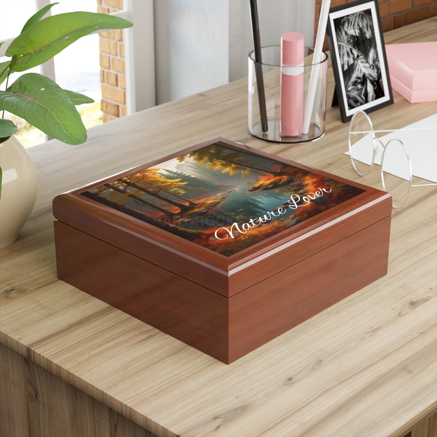 Jewelry Box — ’Nature Lover’ Scenic River Keepsake Box (Autumn Forest Gift) - Home Decor