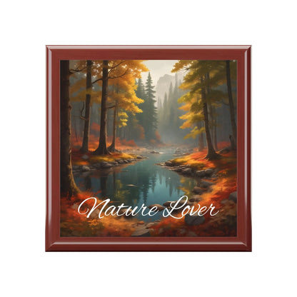 Jewelry Box — ’Nature Lover’ Scenic River Keepsake Box (Autumn Forest Gift) - Red Mahogany / One size - Home Decor