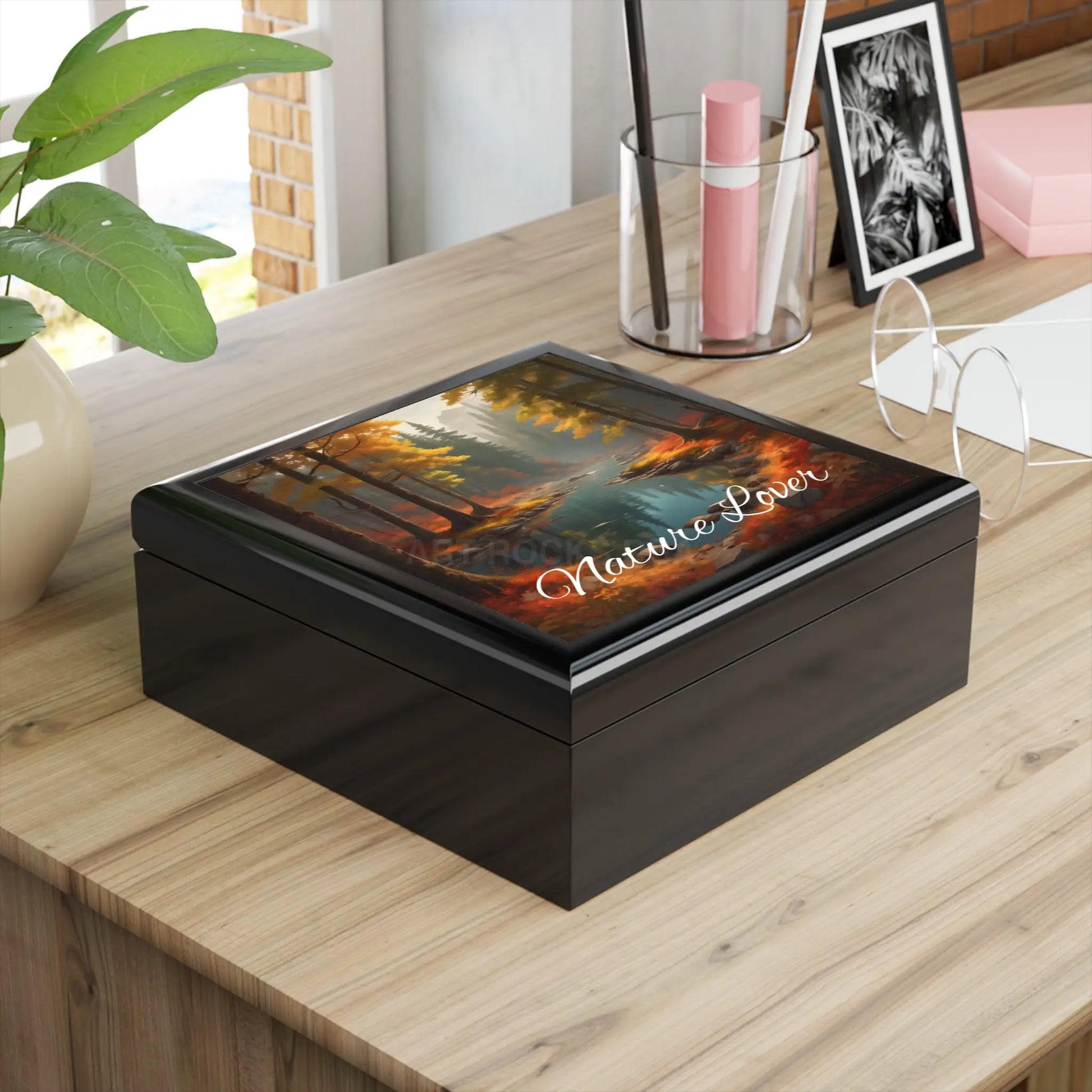 Jewelry Box — ’Nature Lover’ Scenic River Keepsake Box (Autumn Forest Gift) - Home Decor