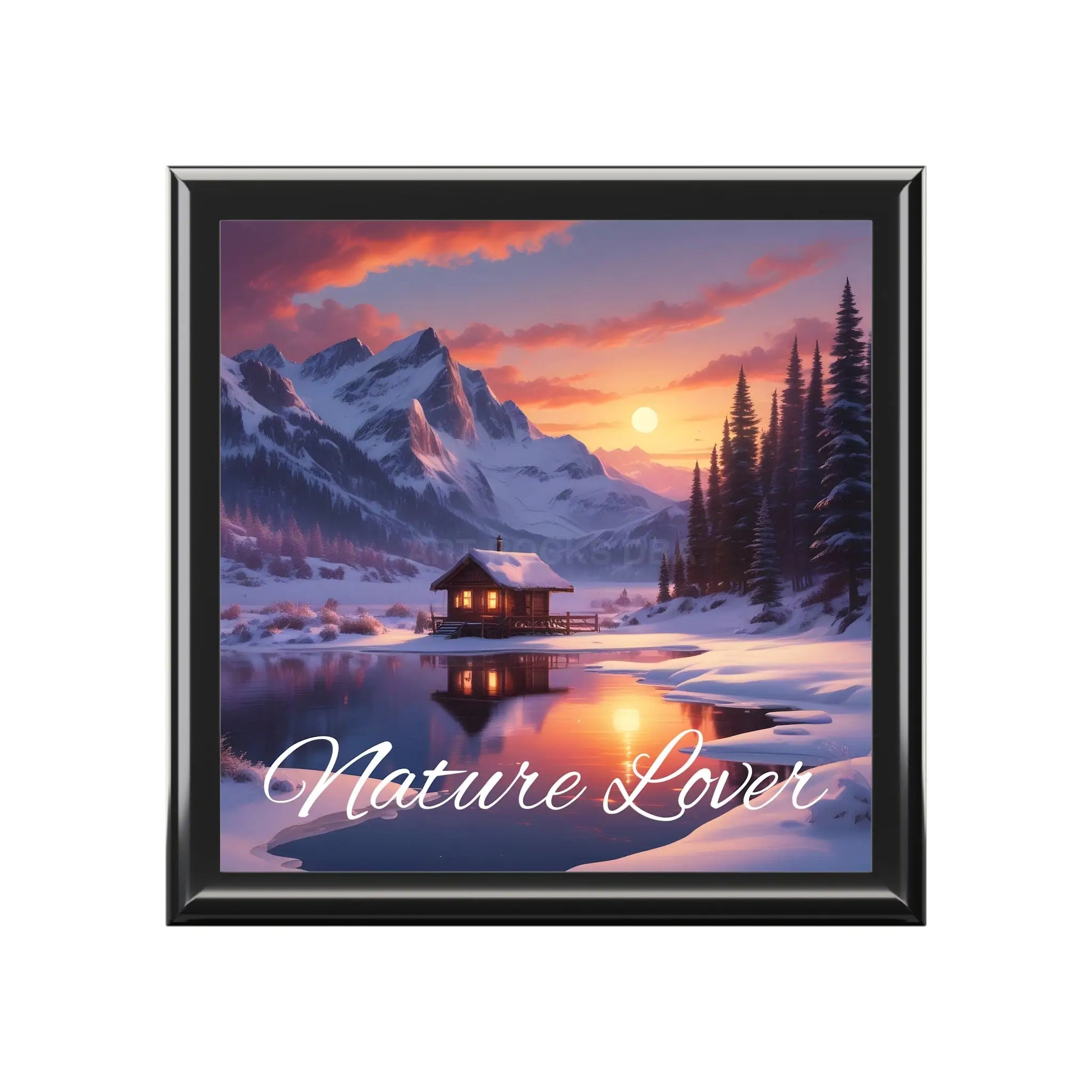 Jewelry Box — ’Nature Lover’ Snowy Mountain Cabin Glass Keepsake Box - Ebony Black / One size - Home Decor