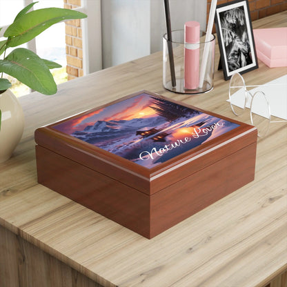 Jewelry Box — ’Nature Lover’ Snowy Mountain Cabin Glass Keepsake Box - Home Decor