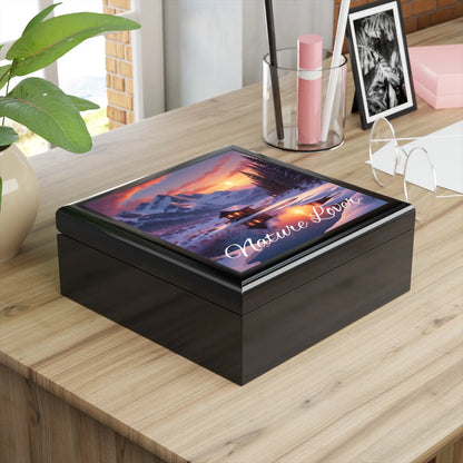 Jewelry Box — ’Nature Lover’ Snowy Mountain Cabin Glass Keepsake Box - Home Decor